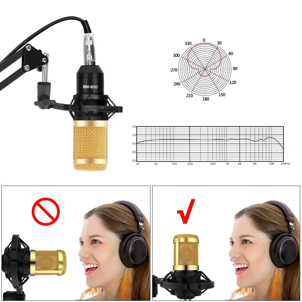  BM 800 Condenser Microphone Professional Mic Kit With Adjustable Mic Suspension Scissor Stand for S