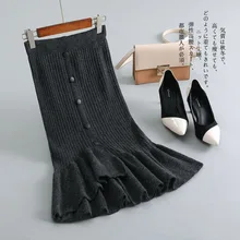 1 шт. эластичные юбки с высокой талией женские юбки "рыбий хвост" Осенняя Трикотажная хлопковая юбка с разрезом Женская облегающая юбка-годе