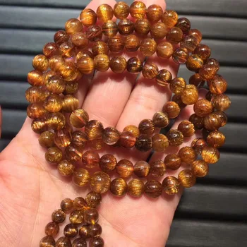 

Certificate Natural Copper Rutilated Quartz 7mm Cat Eye Crystal 108 Round Beads Bracelets Women Man Wealthy Stone AAAAAAA