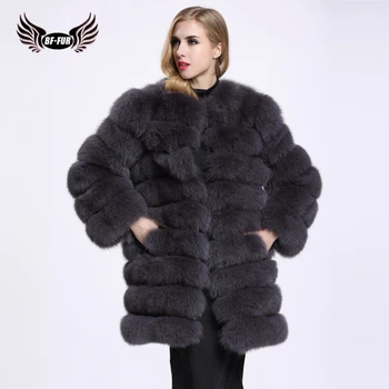 

BFFUR Real Fur Fox Coat Thick Warm Women Clothes 2018 Slim Genuine Leather Thick Women Tops Casual Full Pelt Natural Fur O-Neck