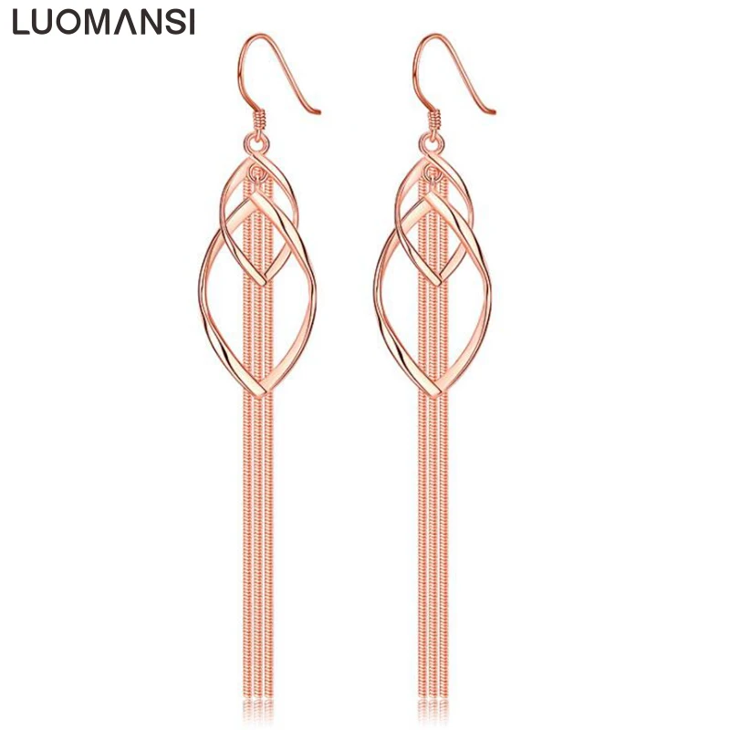 

Luomansi European And American Fashion Long Pendant Earrings Simple Double Twisted Three Lines Geometric Drop Earrings Jewelry