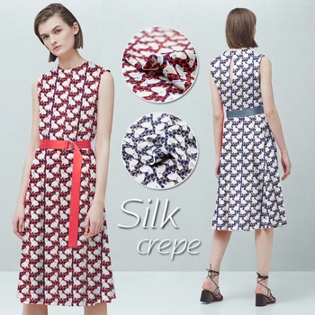 

12momme 110cm width lovely cats printed summer dress clothing fabric 100% silk crepe de chine garment materials Freeshipping