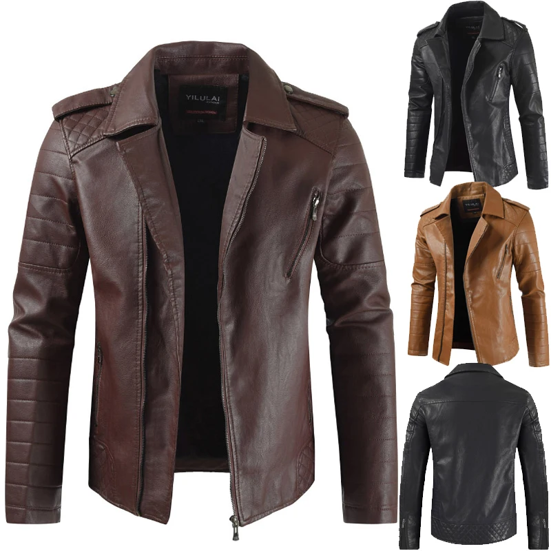 Черная кожаная мужская куртка цвета хаки Deri Mont Erkek винтажная Chaqueta Moto Hombre