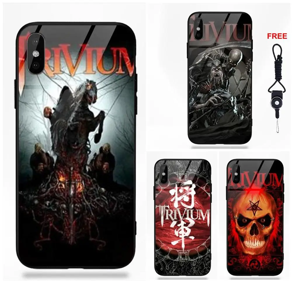 

For Apple iPhone X XS Max XR 5 5C 5S SE 6 6S 7 8 Plus Print Silicone TPU Frame Tempered Glass Phone Case Trivium Metal Rock Band