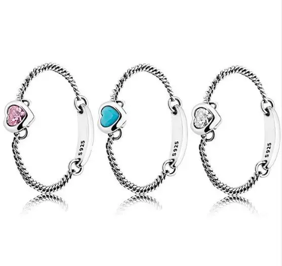 

Authentic 925 Sterling Silver Original Spirited 3 Color Heart Pan Ring With Pink Clear Cz For Women Charm Diy Jewelry