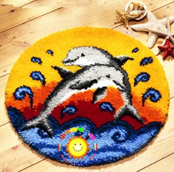 

Free Shipping Diy rug carpets of living DIY Needlework Kits Unfinshed Crocheting Yarn Mat Latch Hook Rug Kit Floor Mat dolphin