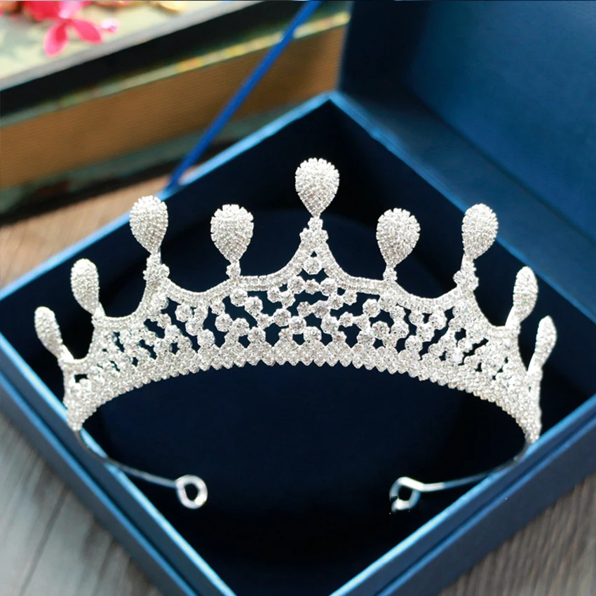 

Zircon Crown Princess Wedding Tiara and Crown Headpieces Evening Hair Accessories Crystal Rhinestones Brides Diadem
