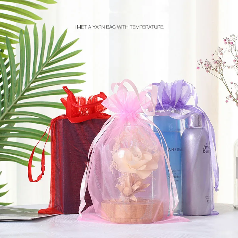 

Wholesales 1000pcs/lot Custom Reusable Mesh Organza Bag Drawstring Shopping Bag for Christmas Party Gift Packaging Wedding Candy
