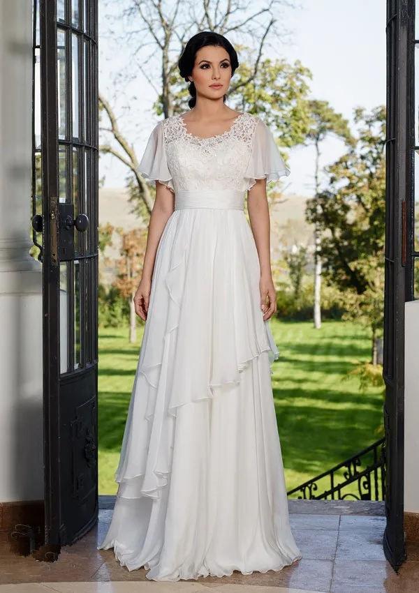 

Summer White Vintage Lace Cap Sleeve Chiffon Tiered Chiffon 2019 Muslim Arabic Wedding Dress Boho Sofuge Vestido De Noiva