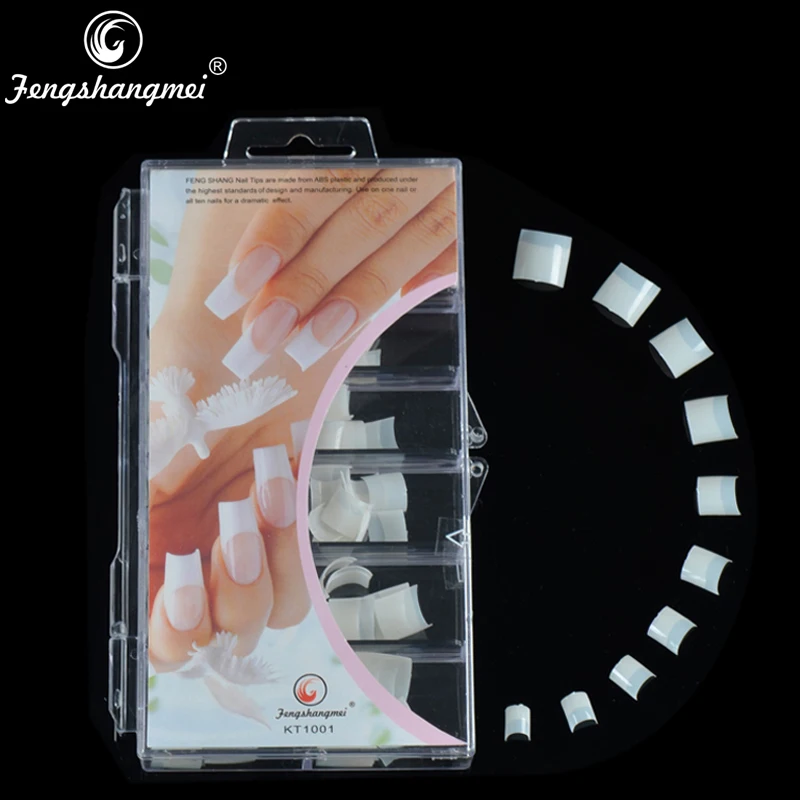 Fengshangmei полупокрытые искусственные наконечники, изогнутые накладные французские наконечники для ногтей, Натуральные Цветные накладные ногти для салона, упаковка 100 шт