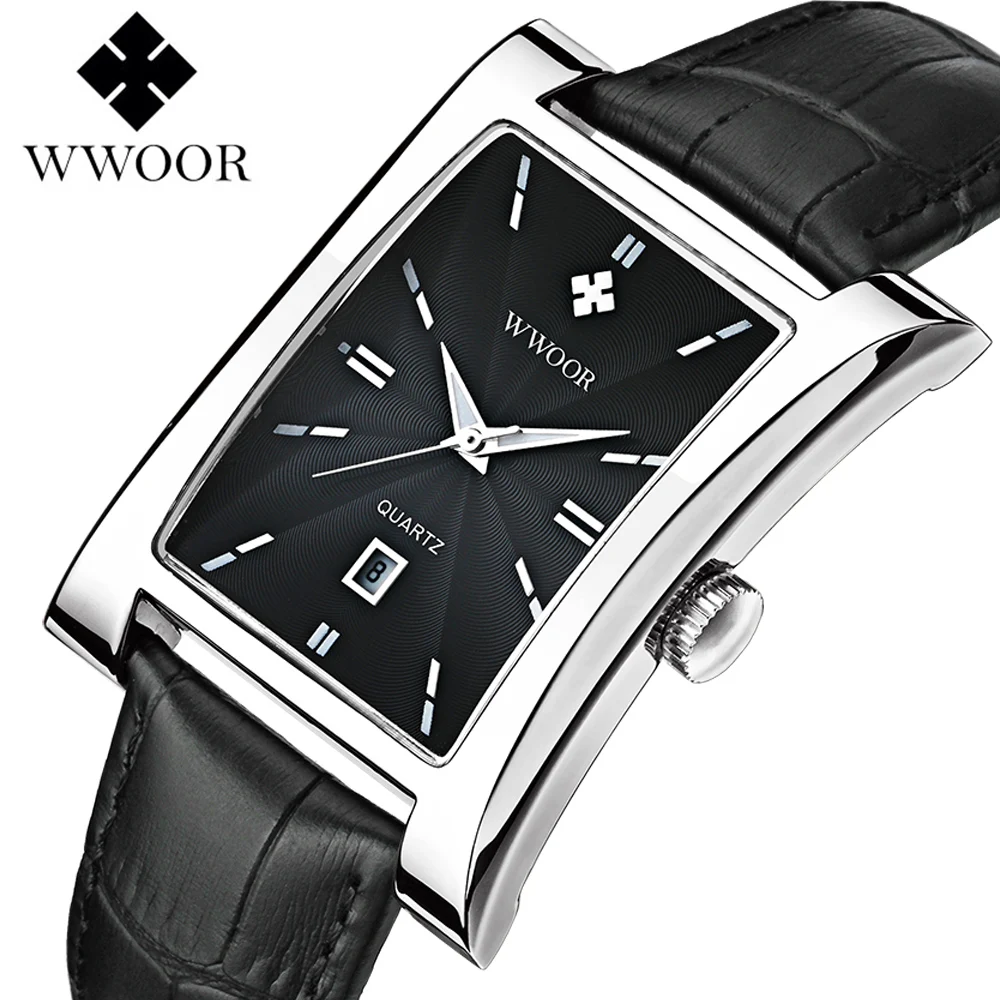 

WWOOR Men's Watch Luxury Date Analog Quartz Wristwatch Male Clock Waterproof Genuine Leather Wristwatch reloj hombre
