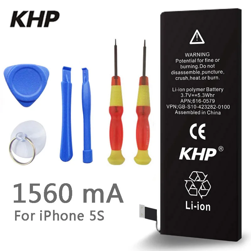 2019 New 100% Original KHP Phone Battery For iphone 5S Real Capacity 1560mAh With Machine Tools Kit Mobile Batteries 0 Cycle