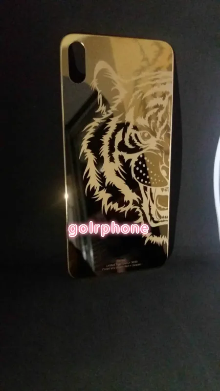 Для iphone X/xs max 8mu настоящая позолоченная задняя крышка с металлической рамкой запасная задняя часть с дизайном льва леопарда
