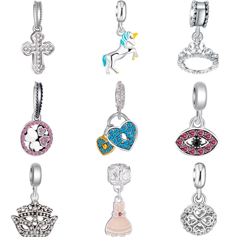 

Long Pendant Beads Rabbit Cake Cross Flower Love Heart Evil Eye Minnie Fit Pandora Bracelets for Women DIY Crystal Jewelry Gift