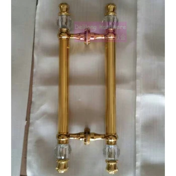 

High Quality Luxury Crystal Glass Door Stainless Steel Handles Gold Color 400mm length