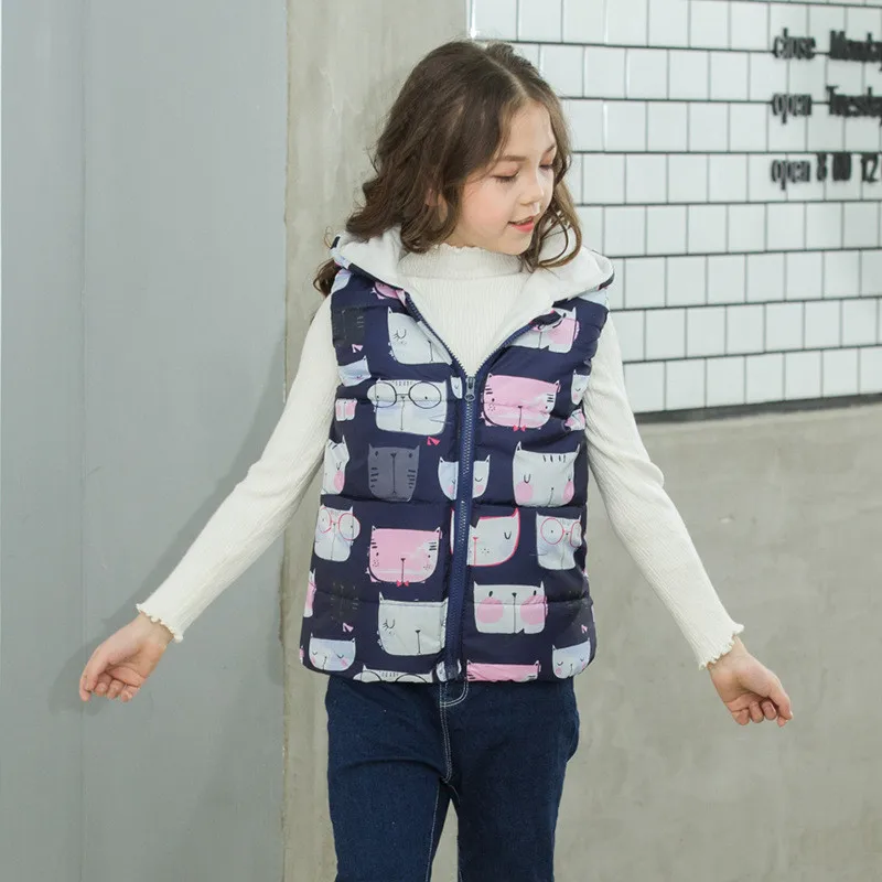 LILIGIRL Sleeveless Boys Hooded Wool Vest Jacket for Baby Girls Cartoon Print Tops Coat Kids Warm Vest Outwear Children Clothes