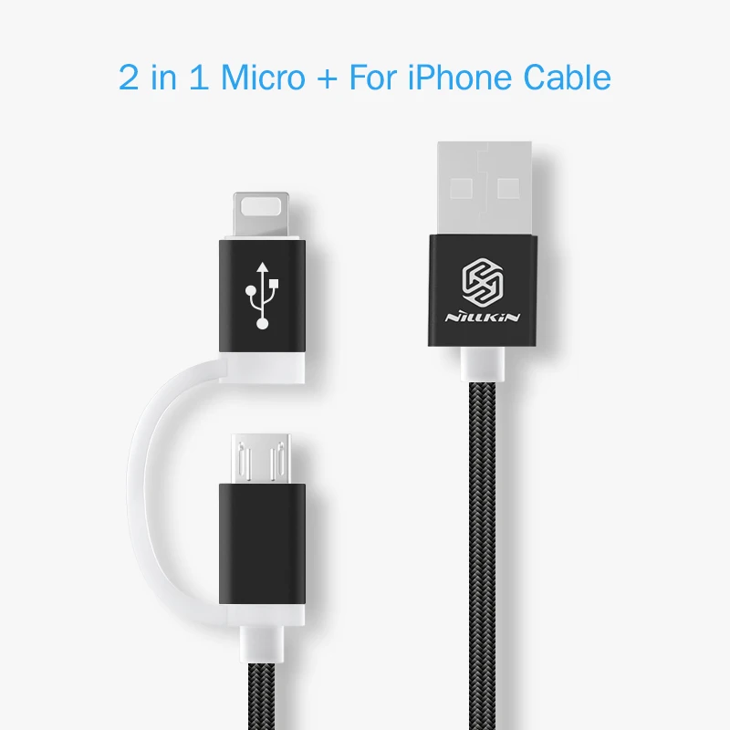 Nillkin usb кабель micro type C для iPhone USB зарядное устройство кабель для передачи данных 2 в 1 для iPhone XS Max/XS/X/8 Micro USB телефон для XIAOMI F1