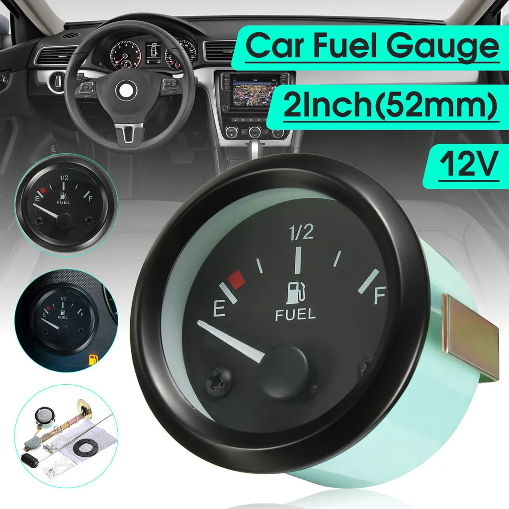 

YATERKU Fuel Level Gauge Transmitter 2'' Inch 52mm Car Universal Fuel Level Gauge Meter + Fuel Sensor E-1/2-F Pointer#620g35