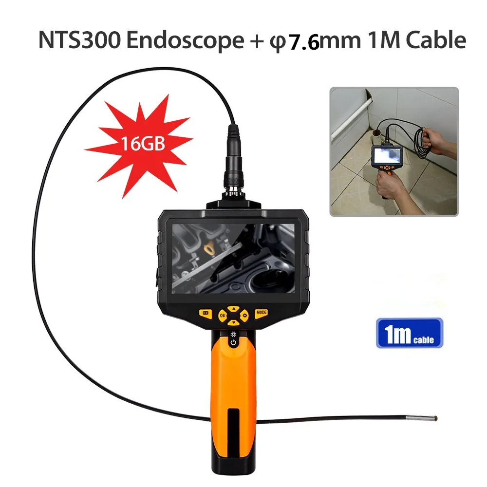 EYOYO NTS300 3 м 7,6 мм эндоскоп двойной объектив камеры гибкий IP67 Водонепроницаемый инспекционный бороскоп камера s 6 светодиодов маслостойкая змеиная камера