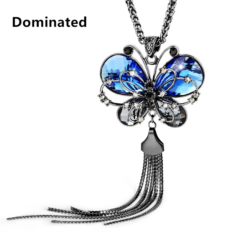 

Dominated The new women necklace blue crystal butterfly long sweater chain