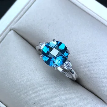 

[MeiBaPJ Classice Style Perfect Cleanliness Blue Topaz Gemstone Ring for Women Real 925 Sterling Silver Fine Jewelry