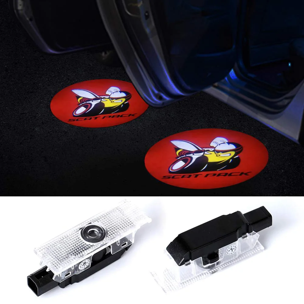 

2pcs Car Door Badge Shadow Lights LED Laser Projector Courtesy Light For Dodge Challenger SRT Scat Pack Charger Demon Logo