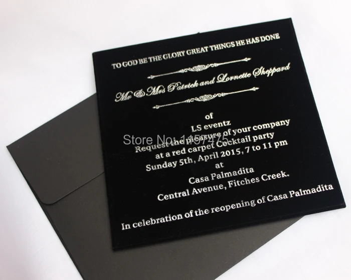 HI6021-07 Black Velvet Wedding Invitation with Silver Printling