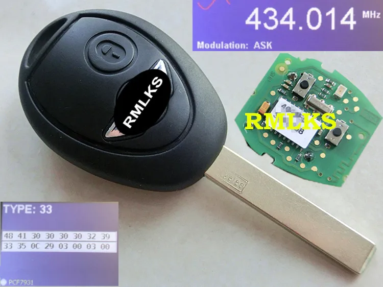 RMLKS Remote Key Fob 433MHZ PCF7930 ID73 Chip Fit For Mini Cooper R50 R53 Alarm Systems
