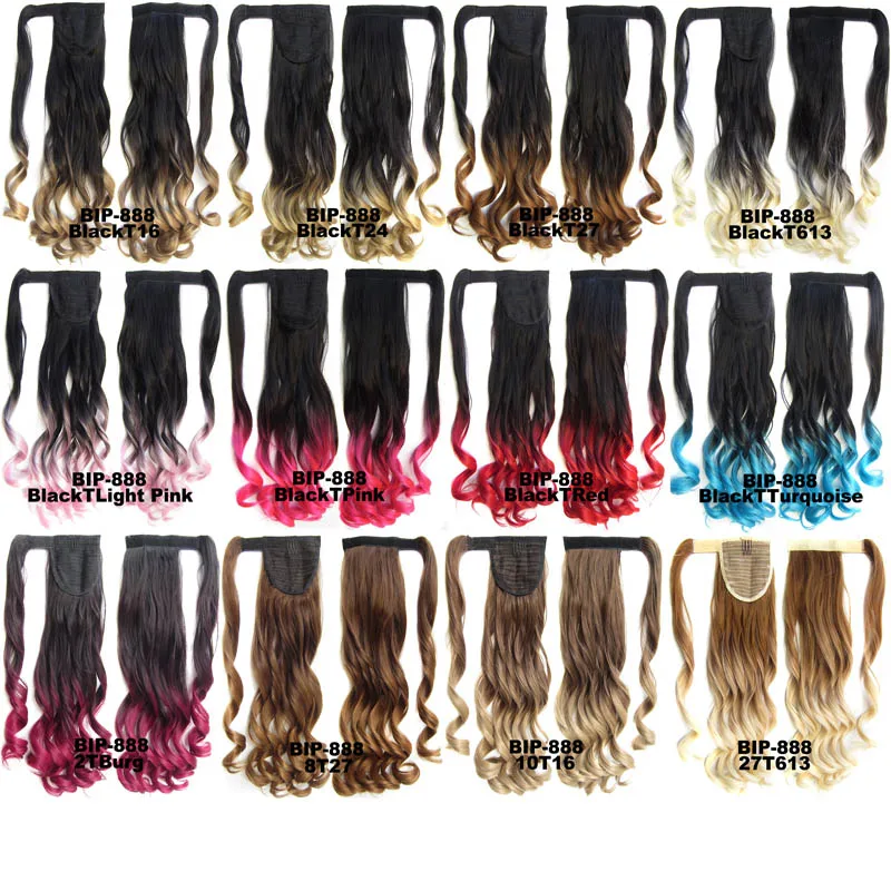 jeedou Ponytail Wavy Hair Black Color Wrap Around Ponytail Extensions Synthetic Hair Ribbon Trend Undone and Messy