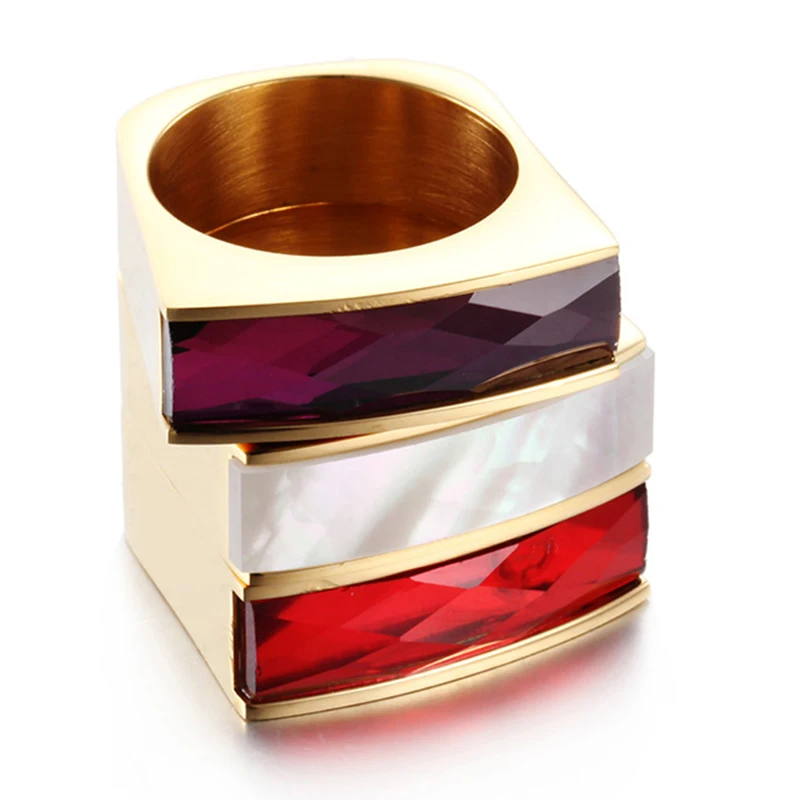

Fashion Ring for Women Colorful Square Crystal Ring Quality Stainless Steel Gold-Color Wedding Ring Utr8159