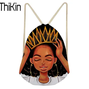 

THIKIN Drawstring Bagpacks Women African Girls Printing Shoulder Bagpack for Children Cute String Backpacks Kids Mini Book Bag