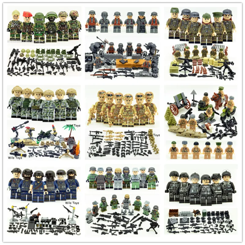 Preise 20 stücke Zufällig Soldat Überraschung Wert Pack SWAT Polizei Weltkrieg 2 Military Armee K98k Special forces Figuren Spielzeug Glück tasche