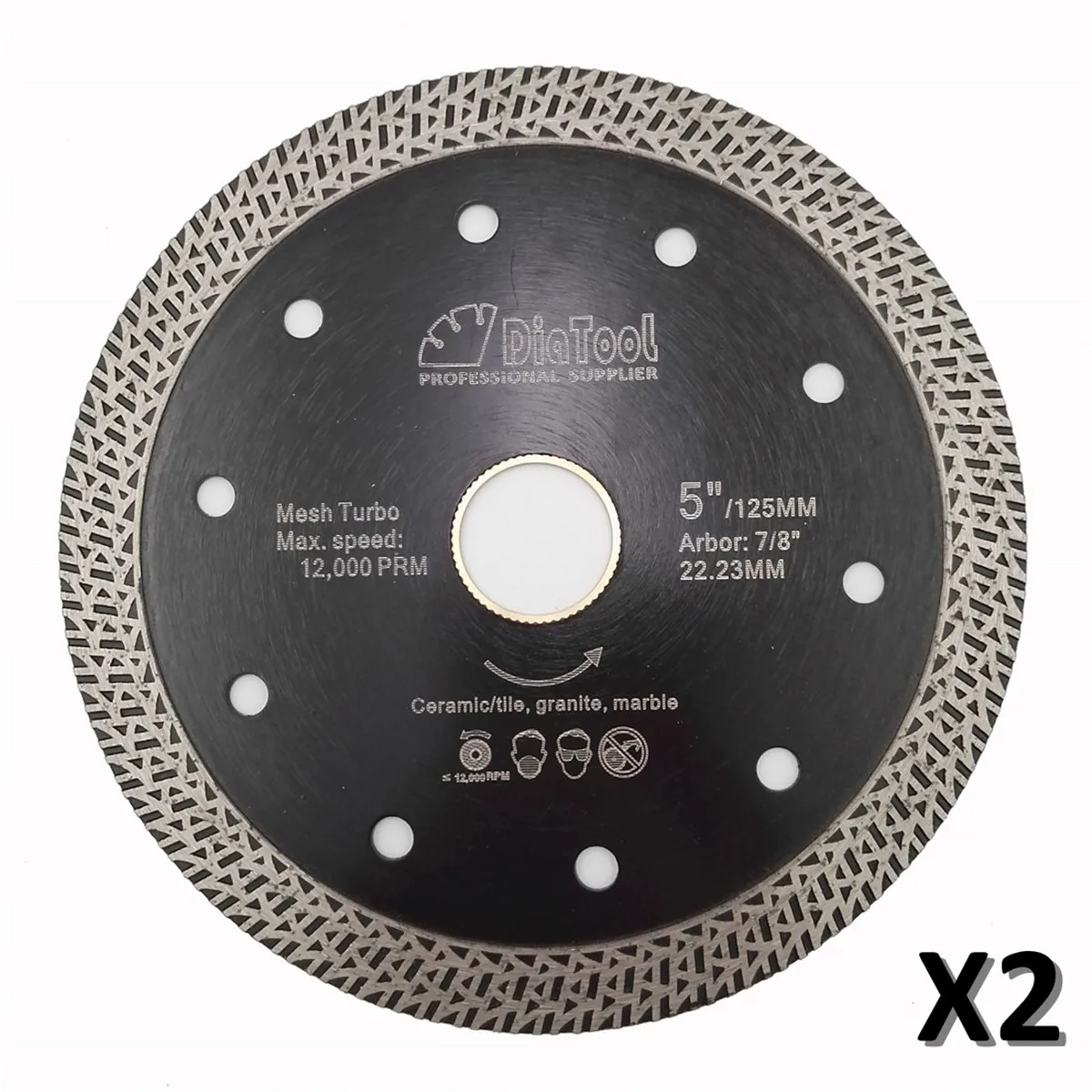 DIATOOL 2pks Diameter 5"/125mm Diamond Hot-pressed Sintered Diamond Cutting Disc With Mesh Turbo Rim Segment 5 inch Saw Blade
