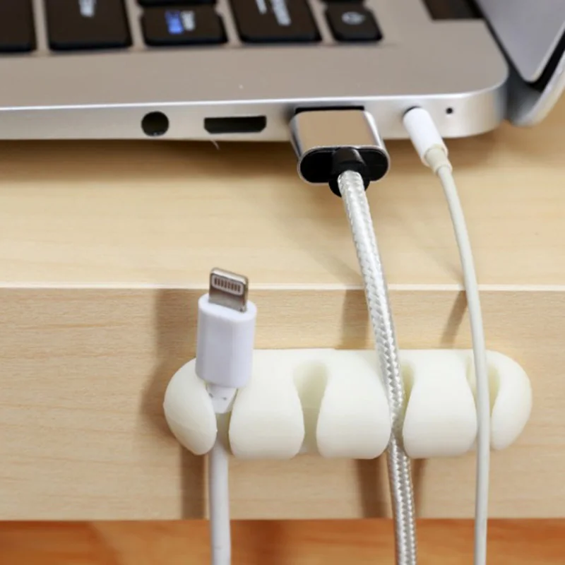 Органайзер для кабеля зажим держатель настольный силиконовый белый Usb шнур