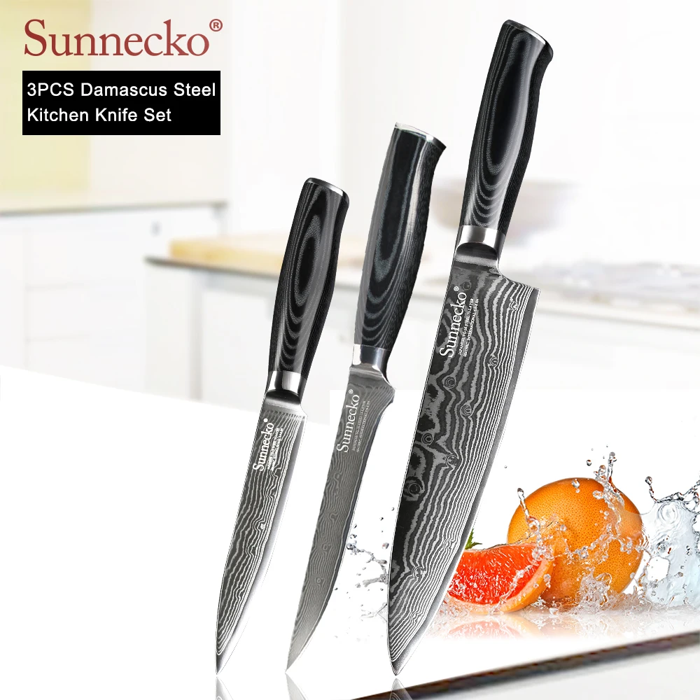 

SUNNECKO 2PCS kitchen Chef knife Set Damascus Chef Boning Utility Knives Japanese Steel Blade Micarta Handle Sharp Cutting Tools