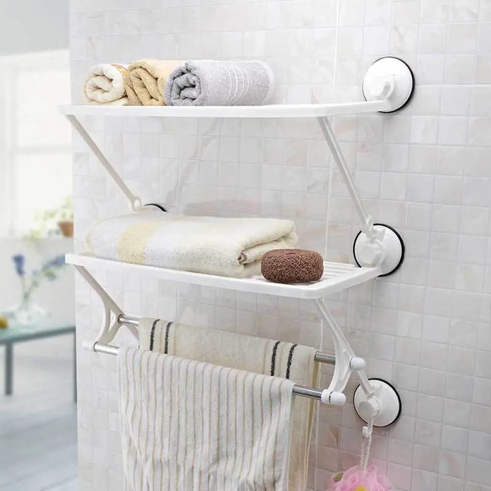 

Creative two-layer double suction cup towel rack kitchen bathroom towel hanger storage shelf with hook wx7181012