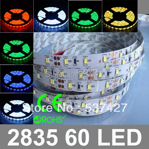 

DC12V/24V input High brightness 21~25lm/SMD 2835 SMD Epistar Chip, 12W 60 LED/Meter LED Strip Light, 5 Meter/Bag