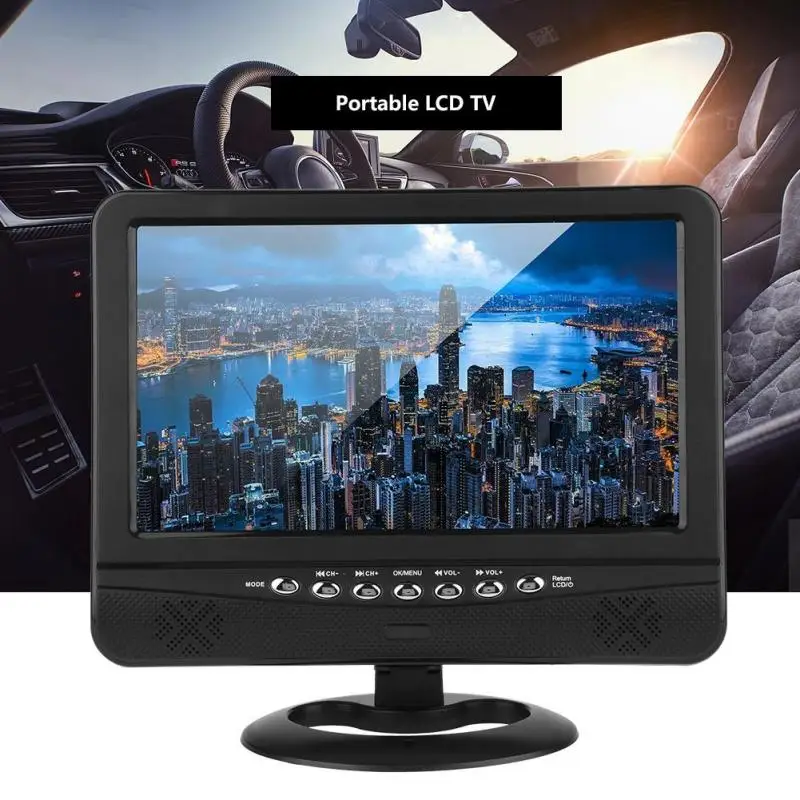  9.5inch Portable LCD TV Analog Car Analog Mobile TV Television Remote Control 110-240V Outdoor Anal