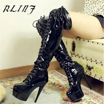 

RLINF Women's Boots Fashion Simple Over The Knee Boots 15CM Super High Heel Boots Cosplay Shoes