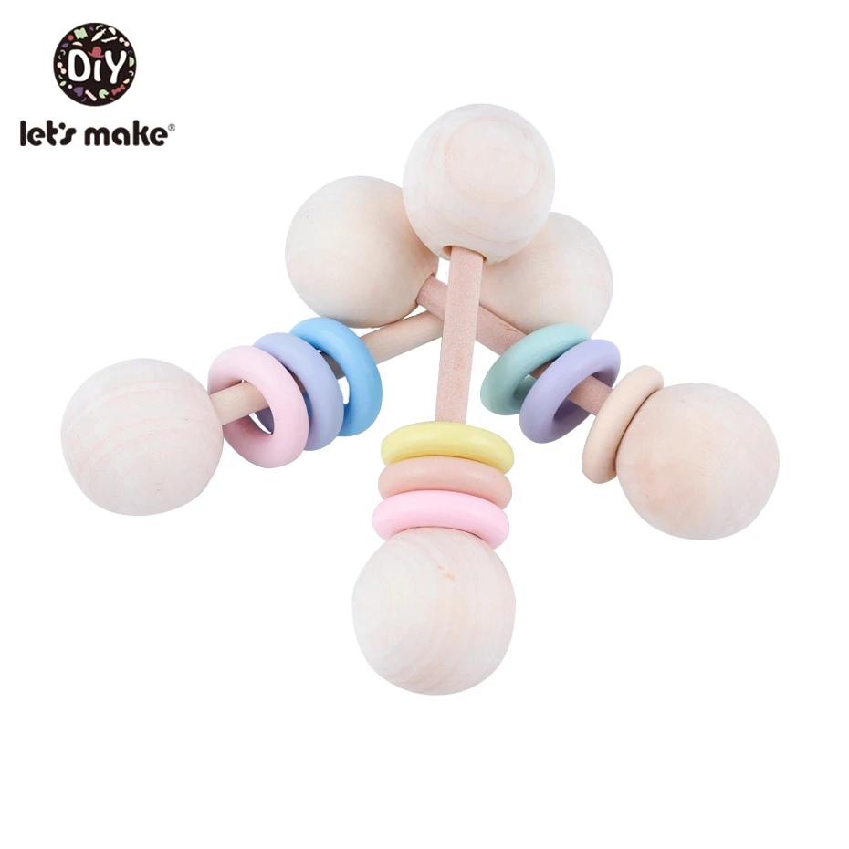 

Let's Make 3pcs Baby Toys Teething Wooden Ring Play Gym Baby Teether Chew Montessori Stroller Toy Pram Gifts Baby Rattles Crib
