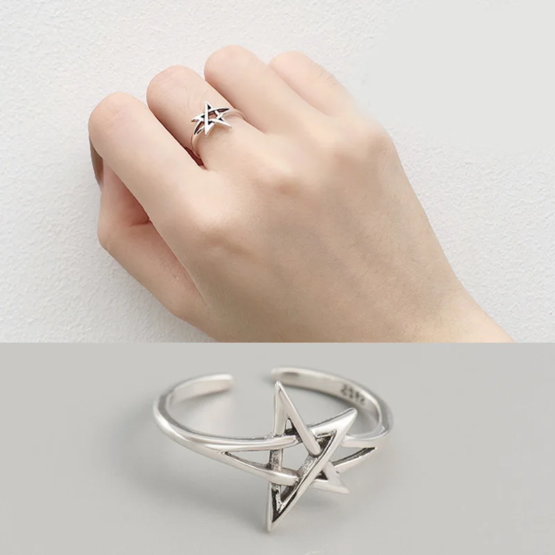 

Bijoux 2019 Fashion 925 Sterling Silver Large David Star Rings For Women Girls Rings Joyas De Plata Bohemian Jewelry Wholesale