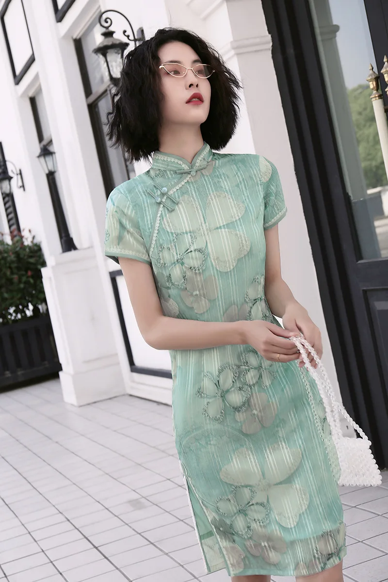 Высокое качество шелк современная мода девушки женщины Cheongsam qipao