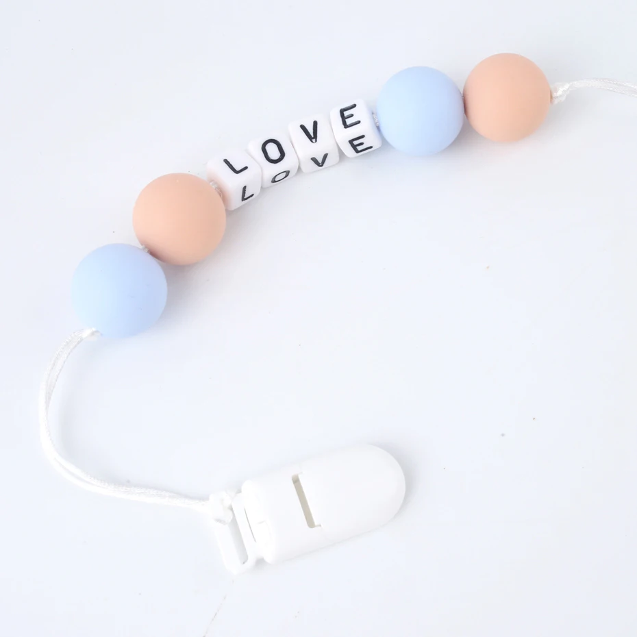 

Let's Make BPA Free Silicone Baby Teether Customize Name Bead Holder Dummy Clip Pacifier Chain Silicone Teether Shower Gift