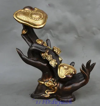 

Crafts statue Chinese Bronze Gilt Wealth Auspicious Ru Yi GuanYin Buddha Hand Finger Statue
