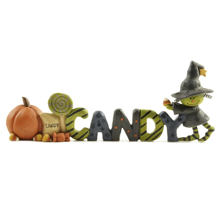

Decorative Color Letters Candy Figure with Pumpkin and Witch Boy Treat or Trick Candy Bar Decoration Halloween Event Supplies