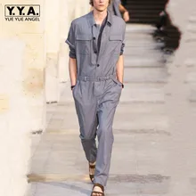 Корейские модные мужские длинные Комбинезоны, брюки-карго, повседневные уличные комбинезоны, узкие брюки, облегающий цельный комбинезон с длинным рукавом