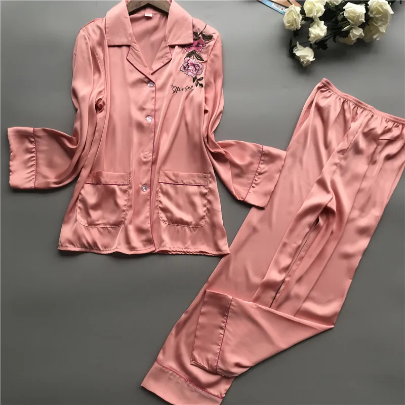 Fdfklak женская пижама Длинные рукава шелковая, сатиновая Пижама пижамы для женщин весна-осень пижамы Женская пижама новая Пижама mujer
