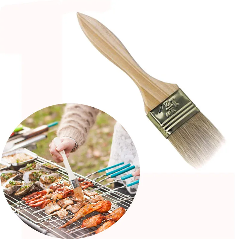 2018 2Pcs BBQ Wood Handle Basting Oil Brush Barbecue Cooking Bristle