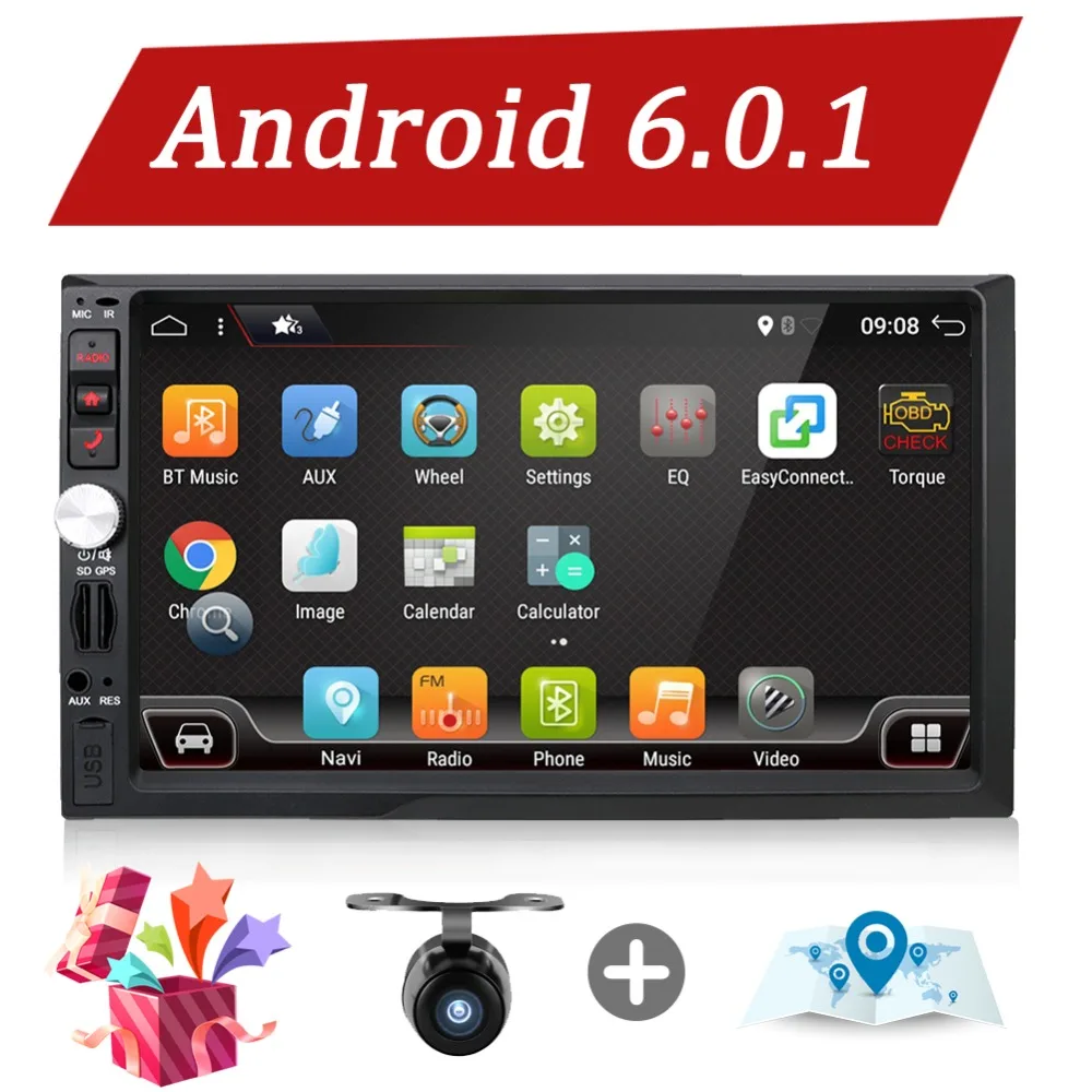 

Bosion Free Camera 2DIN Car Radio Android 6.0 Universal GPS Navigation Bluetooth 7"HD Mirrorlink USB/AUX RDS SD MP3 Wifi DAB