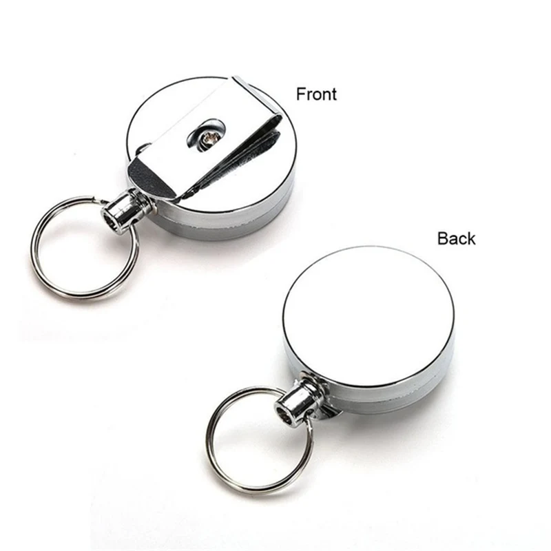 Retractable Metal Key Ring Holder Steel Recoil Ring Belt Clip Pull Keychain (2)